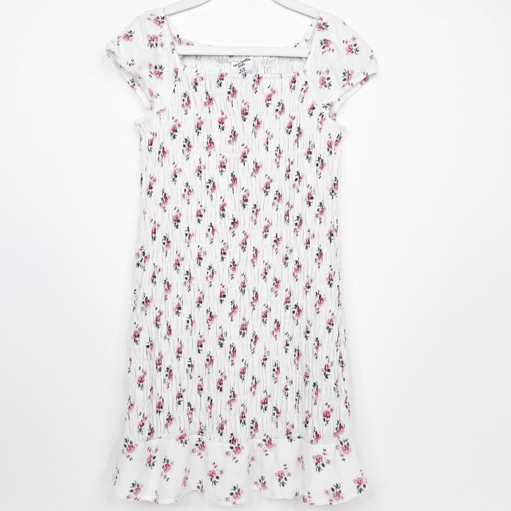 Abercrombie Kids Smocked Floral Dress Capped Sleeves Dainty Ruffle Hem Size 5/6